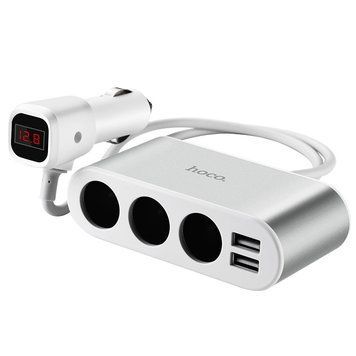 Автомобильное зарядное устройство HOCO Z13 LCD one-pull-three car charger Silver 6957531050896 фото