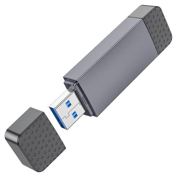 Кардридер HOCO HB45 Spirit 2-in-1 USB/Type-C 3.0 card reader Metal gray 6942007620529 фото
