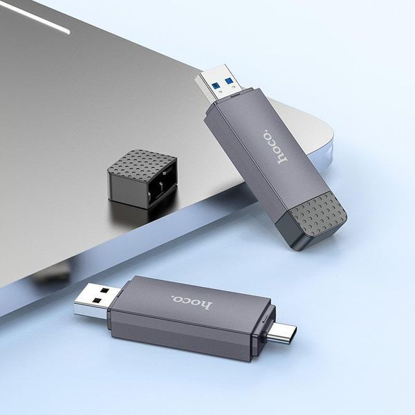 Кардридер HOCO HB45 Spirit 2-in-1 USB/Type-C 3.0 card reader Metal gray 6942007620529 фото