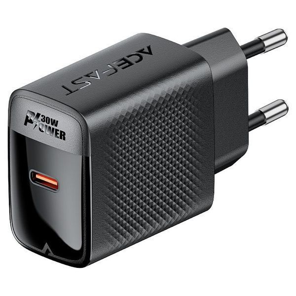 Сетевое зарядное устройство ACEFAST A102 PD30W GaN single USB-C charger (EU) Black 6974316283287 фото