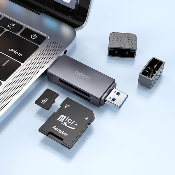 Кардридер HOCO HB45 Spirit 2-in-1 USB/Type-C 3.0 card reader Metal gray 6942007620529 фото