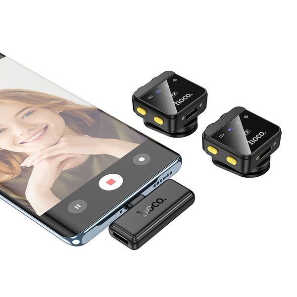 Беспроводная микрофонная система HOCO L17 magnetic dual-mic (iP/Type-C) Black 6942007645997 фото