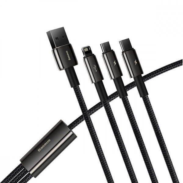 Кабель Baseus Tungsten Gold One-for-three Fast Charging Data 3-in-1 (Micro USB+Lightning+Type-C) 3.5 Black CAMLTWJ-01 фото