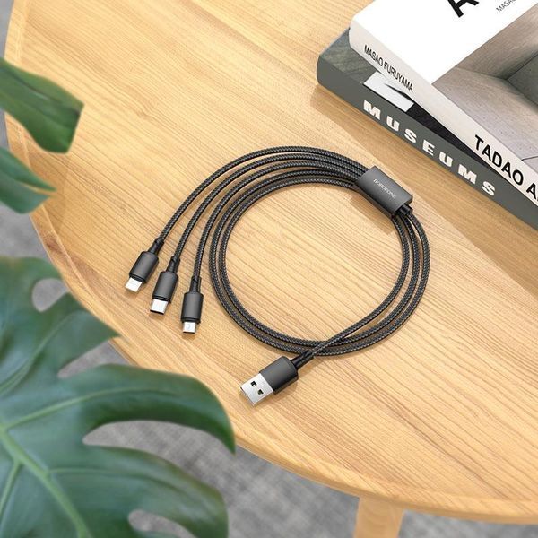 Кабель BOROFONE BX72 3-in-1 charging cable(iP+Type-C+Micro) Black 6974443384666 фото