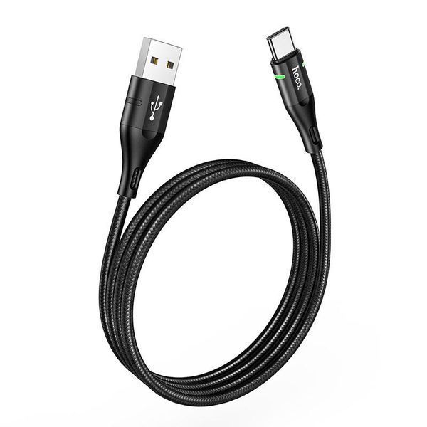 Кабель HOCO U93 USB to Type-C 3A, 1.2m, nylon, aluminum connectors, light indicator, Black 6931474732170 фото