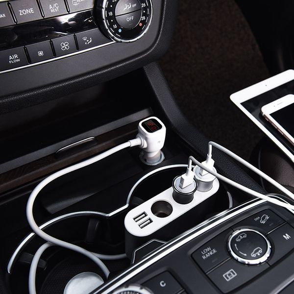 Автомобильное зарядное устройство HOCO Z13 LCD one-pull-three car charger Silver 6957531050896 фото