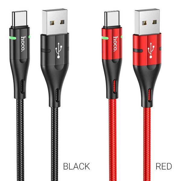 Кабель HOCO U93 USB to Type-C 3A, 1.2m, nylon, aluminum connectors, light indicator, Black 6931474732170 фото