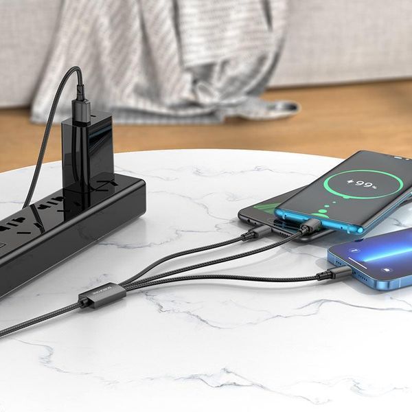 Кабель BOROFONE BX72 3-in-1 charging cable(iP+Type-C+Micro) Black 6974443384666 фото
