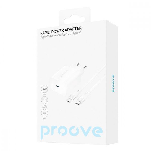 Мережевий зарядний пристрій Proove Rapid 30W (Type-C) + Кабель Type-C to Type-C white 656-02624 фото
