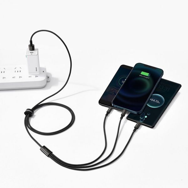 Кабель Baseus Tungsten Gold One-for-three Fast Charging Data 3-in-1 (Micro USB+Lightning+Type-C) 3.5 Black CAMLTWJ-01 фото