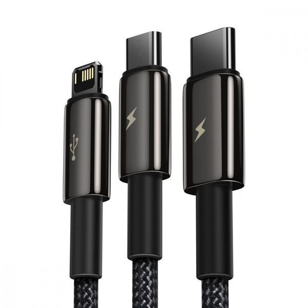 Кабель Baseus Tungsten Gold One-for-three Fast Charging Data 3-in-1 (Micro USB+Lightning+Type-C) 3.5 Black CAMLTWJ-01 фото