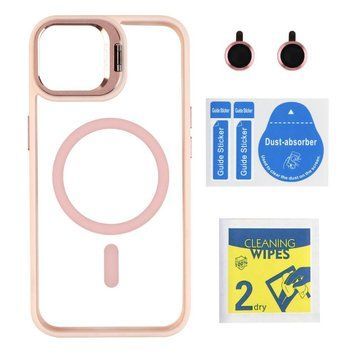 Чохол TPU+PC+Metal Stand Case with MagSafe and Camera Lenses для iPhone 14 Pink 214-03656 фото