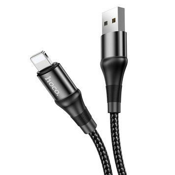 Кабель HOCO X50 USB to iP 2.4A, 1m, nylon, aluminum connectors, Black 6931474734198 фото