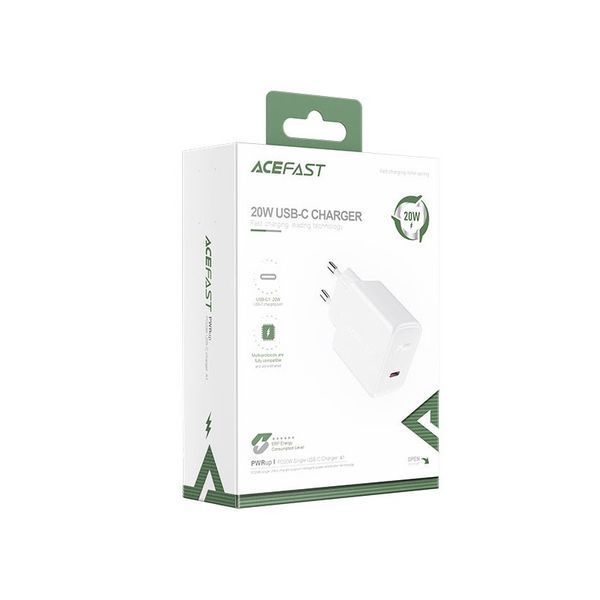 Сетевое зарядное устройство ACEFAST A1 PD20W single USB-C charger White 6974316280040 фото