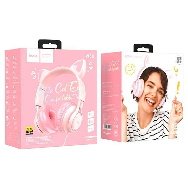 Наушники HOCO W36 Cat ear headphones with mic Pink 656-01040 фото