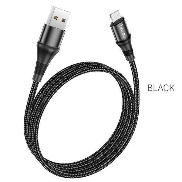 Кабель HOCO X50 USB to iP 2.4A, 1m, nylon, aluminum connectors, Black 6931474734198 фото