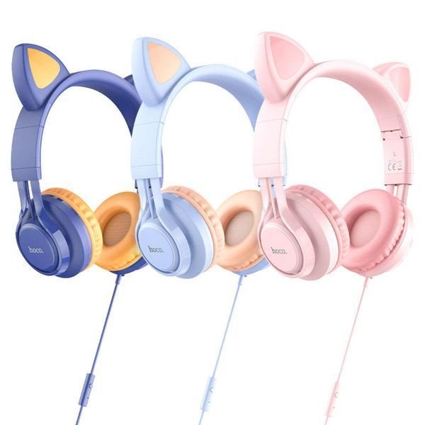 Наушники HOCO W36 Cat ear headphones with mic Pink 656-01040 фото