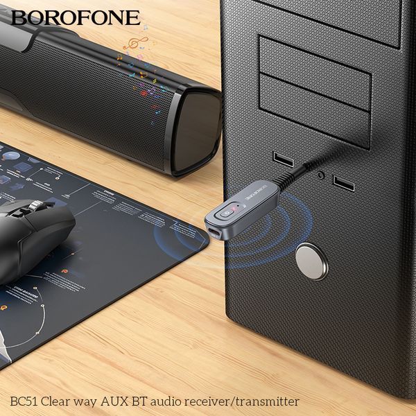 Bluetooth-ресивер BOROFONE BC51 Clear way AUX BT audio receiver/transmitter Metal Grey 6941991117305 фото