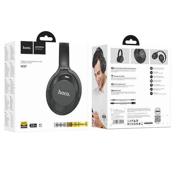 Бездротові Bluetooth-навушники з активним шумопоглинанням Hoco W37 Чорні 202-00099 фото