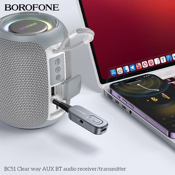 Bluetooth-ресивер BOROFONE BC51 Clear way AUX BT audio receiver/transmitter Metal Grey 6941991117305 фото