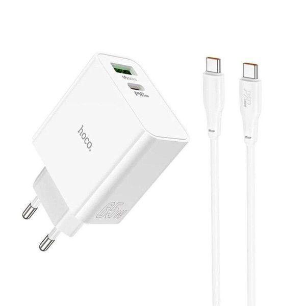 Сетевое зарядное устройство HOCO C113A Awesome PD65W dual port(1A1C) charger White 656-01354 фото