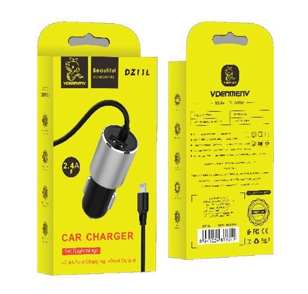 Автомобильное зарядное устройство Denmen DZ11L + кабель Lightning USB QC 3.0 18W Черный 209-00090 фото