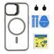 Чохол TPU+PC+Metal Stand Case with MagSafe and Camera Lenses для iPhone 15 Grey 214-03706 фото