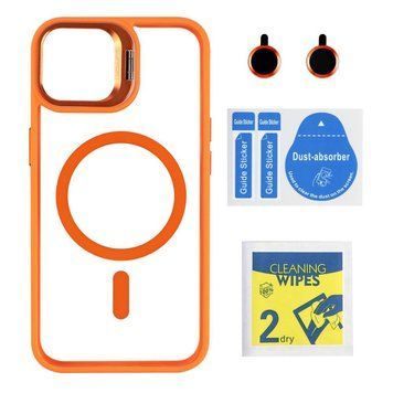 Чохол TPU+PC+Metal Stand Case with MagSafe and Camera Lenses для iPhone 15 Orange 214-03707 фото