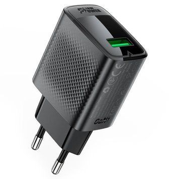 Сетевое зарядное устройство ACEFAST A90 QC18W GaN single USB-A charger (EU) Black 6974316283249 фото