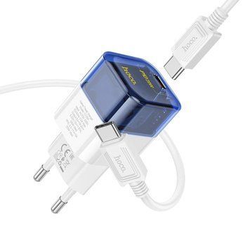 Мережевий зарядний пристрій HOCO C125A Transparent tribute single-port PD20W charger set(Type-C to Type-C) Transparent Blue 656-01355 фото