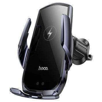 Автотримач для телефона з БЗП HOCO CA202 Plus Enlightener infrared induction wireless charging car holder(air outlet) Black metal gray 6942007623469 фото