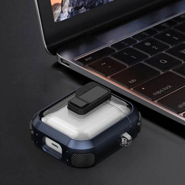 Футляр противоударный Locking Button для наушников Airpods 1/2 Blue 203-00403 фото