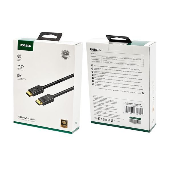 Кабель UGREEN DP Male to Male Cable 1.5m (Black) UGR-10245 фото