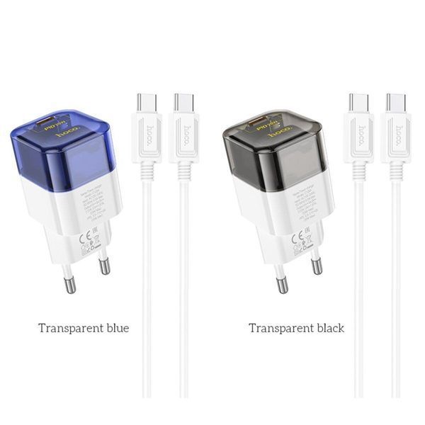 Мережевий зарядний пристрій HOCO C125A Transparent tribute single-port PD20W charger set(Type-C to Type-C) Transparent Blue 656-01355 фото