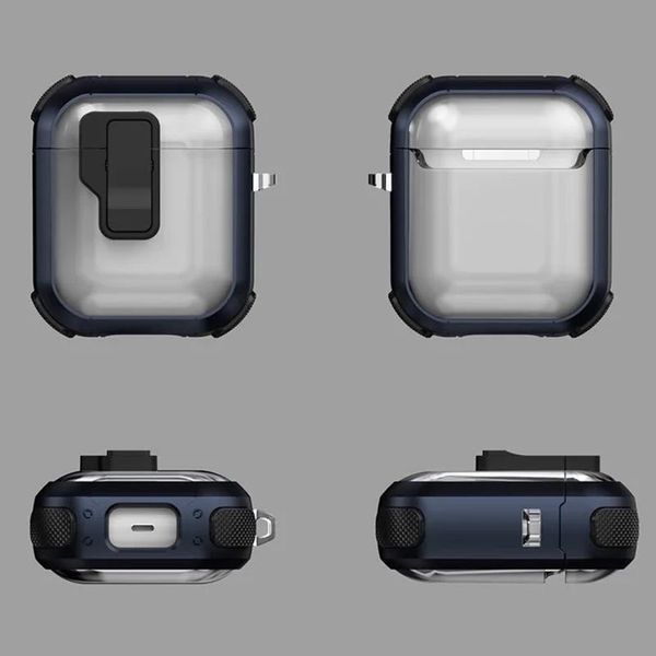 Футляр противоударный Locking Button для наушников Airpods 1/2 Blue 203-00403 фото
