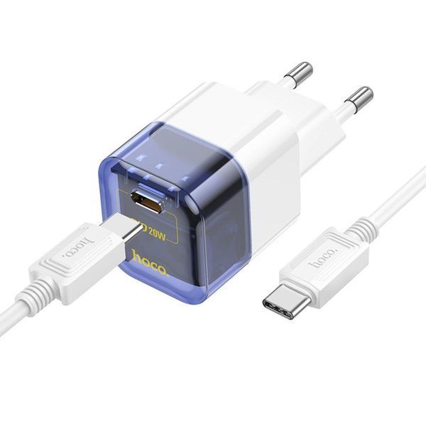 Мережевий зарядний пристрій HOCO C125A Transparent tribute single-port PD20W charger set(Type-C to Type-C) Transparent Blue 656-01355 фото