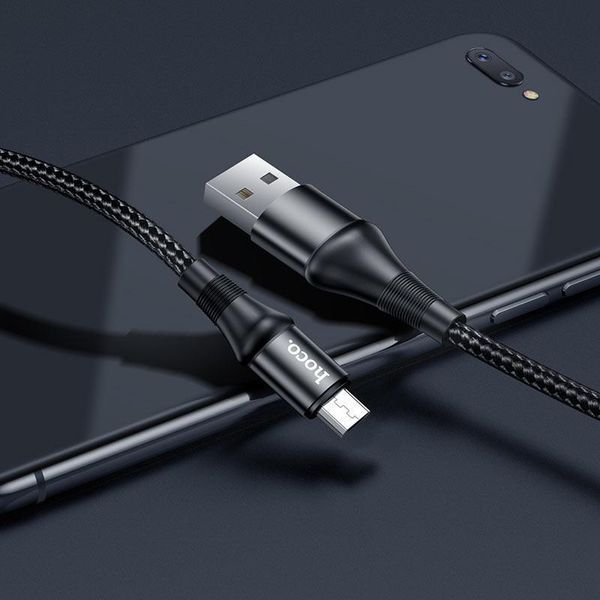 Кабель HOCO X50 USB to Micro 2.4A, 1m, nylon, aluminum connectors, Black 6931474734211 фото