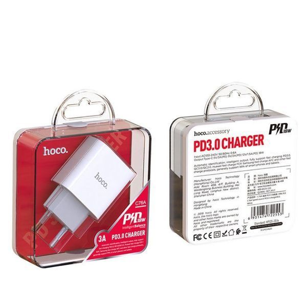 Сетевое зарядное устройство HOCO C76A Plus Speed source PD20W charger White 6931474746917 фото