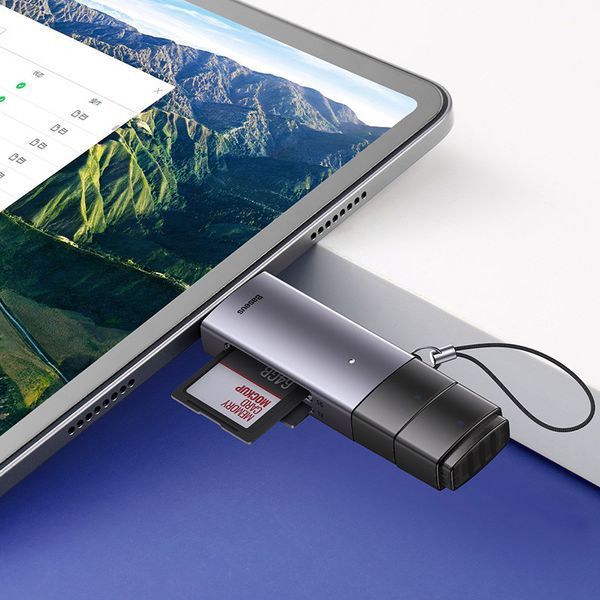USB-хаб Baseus Lite Series USB-A & Type-C to SD/TF Card Reader Grey WKQX060113 фото