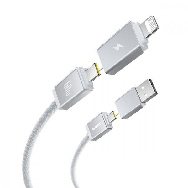 Кабель Baseus Versatile Two-for-Two Fast Charging Cable USB+Type-C to Type-C+Lightning 60W 2m White P10383000211-01 фото