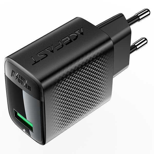 Сетевое зарядное устройство ACEFAST A90 QC18W GaN single USB-A charger (EU) Black 6974316283249 фото