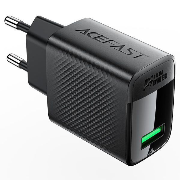 Сетевое зарядное устройство ACEFAST A90 QC18W GaN single USB-A charger (EU) Black 6974316283249 фото