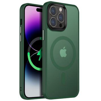 Чехол TPU+PC Metal Buttons with MagSafe Colorful для Apple iPhone 15 Pro (6.1") Dark Green 555-03052 фото