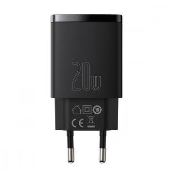 МЗП Baseus Compact Quick Charger 20W QC+ PD (1Type-C + 1USB) Black CCXJ-B01 фото