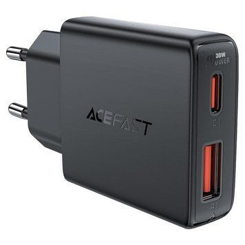 Сетевое зарядное устройство ACEFAST A69 PD30W GaN (USB-A+USB-C) ultra-thin charger Black 6974316282709 фото
