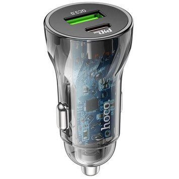 Автомобильное зарядное устройство HOCO Z47A Transparent Discovery Edition dual port PD30W+QC3.0 car charger Transparent Black 6931474782274 фото