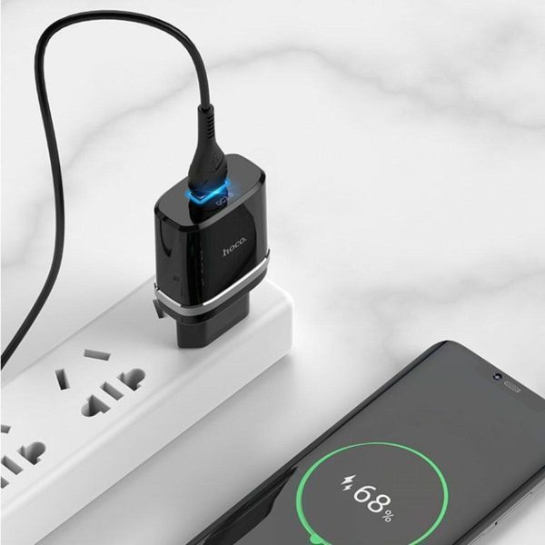 Мережевий зарядний пристрій HOCO C12Q Smart QC3.0 charger set(Type-C) 18W Black 656-01356 фото