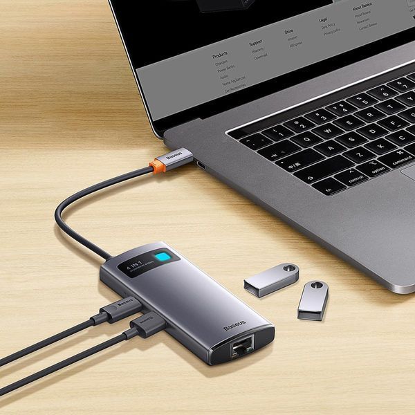 USB-хаб Baseus Metal Gleam Series 4-in-1 Multifunctional Type-C HUB Docking Station Gray （Type-C to USB3.0*3+RJ45*1） WKWG070113 фото