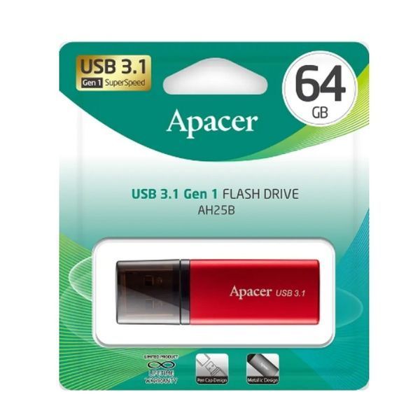Флеш-накопичувач Apacer USB 3.2 Gen 1 AH25B 64Gb Red AP64GAH25BR-1 фото