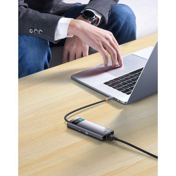 USB-хаб Baseus Metal Gleam Series 4-in-1 Multifunctional Type-C HUB Docking Station Gray （Type-C to USB3.0*3+RJ45*1） WKWG070113 фото